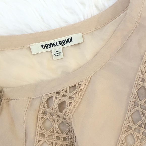 DR2 Beige Tie Neck Wide Sleeve Crochet Blouse - Picture 3 of 7